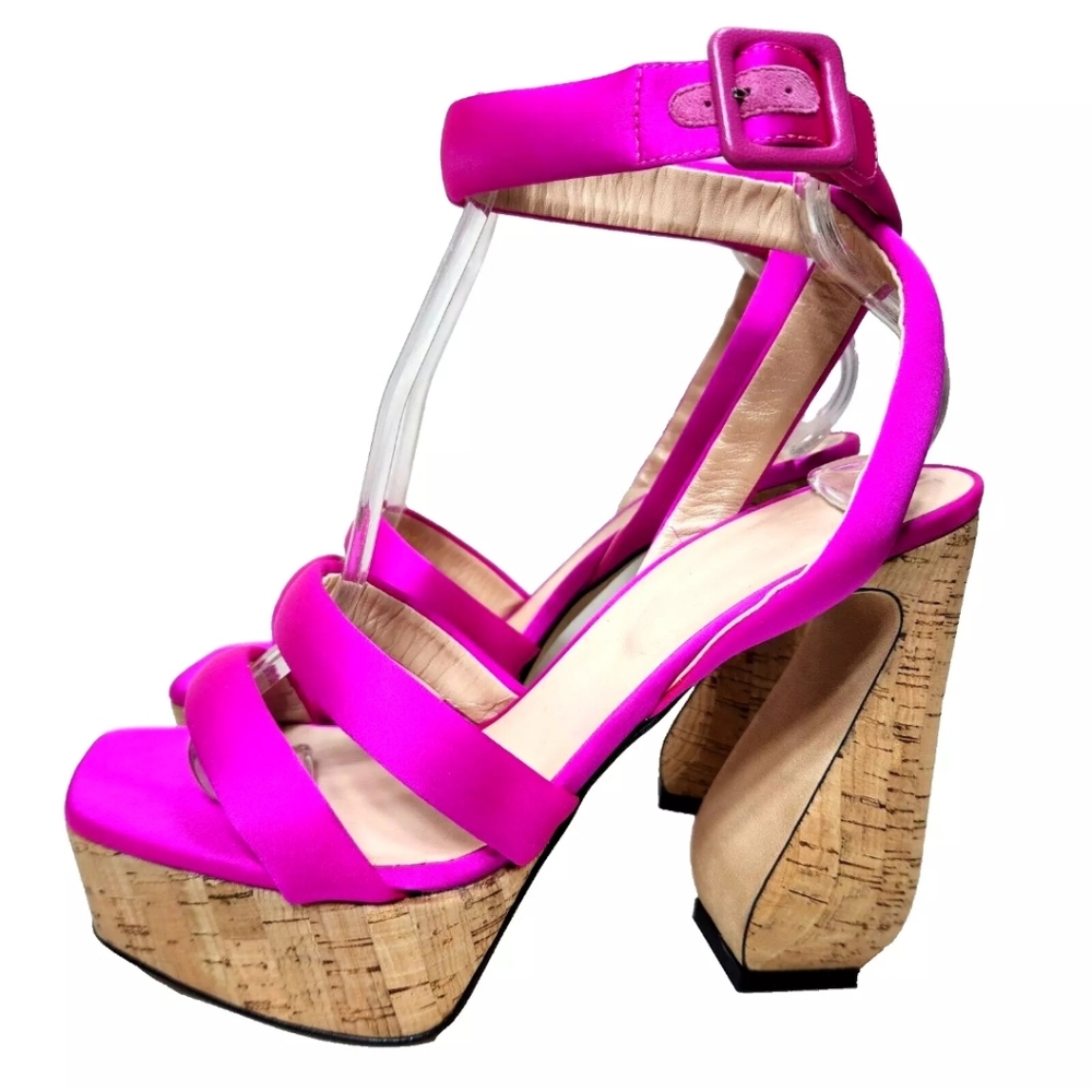 SERGIO ROSSI SI Dragon Fruit Fuchsia Ankle Wrap Platform Sandal Sz 10/40.5 Pumps